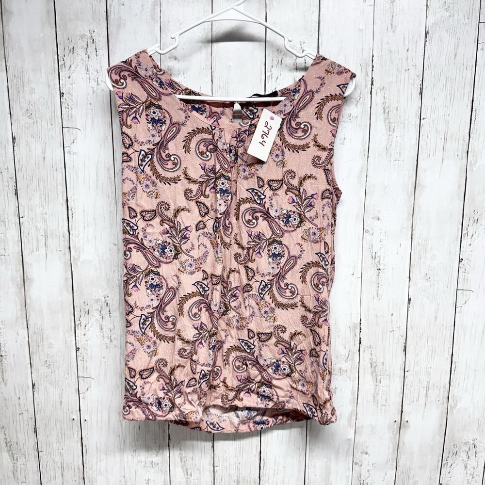 Bonita Shirt Women Sz 38 Pale Pink Paisley Pattern Round Neck Sleeveless‎ Blouse